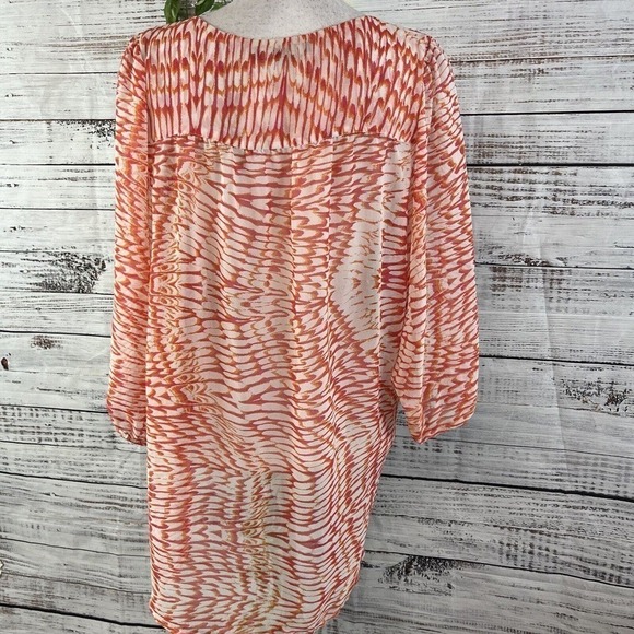 Nine West Blouse size Extra Large Orange Pink Sheer Ruffle Button Front Peasant - Picture 12 of 13